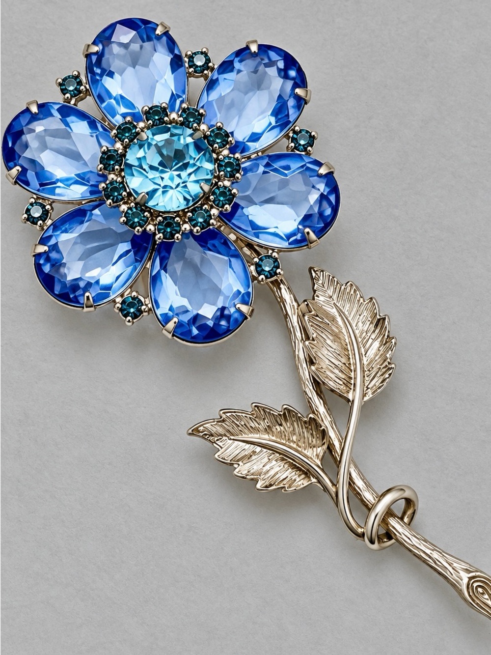 Vintage Blue Art Glass Flower Brooch #cz401